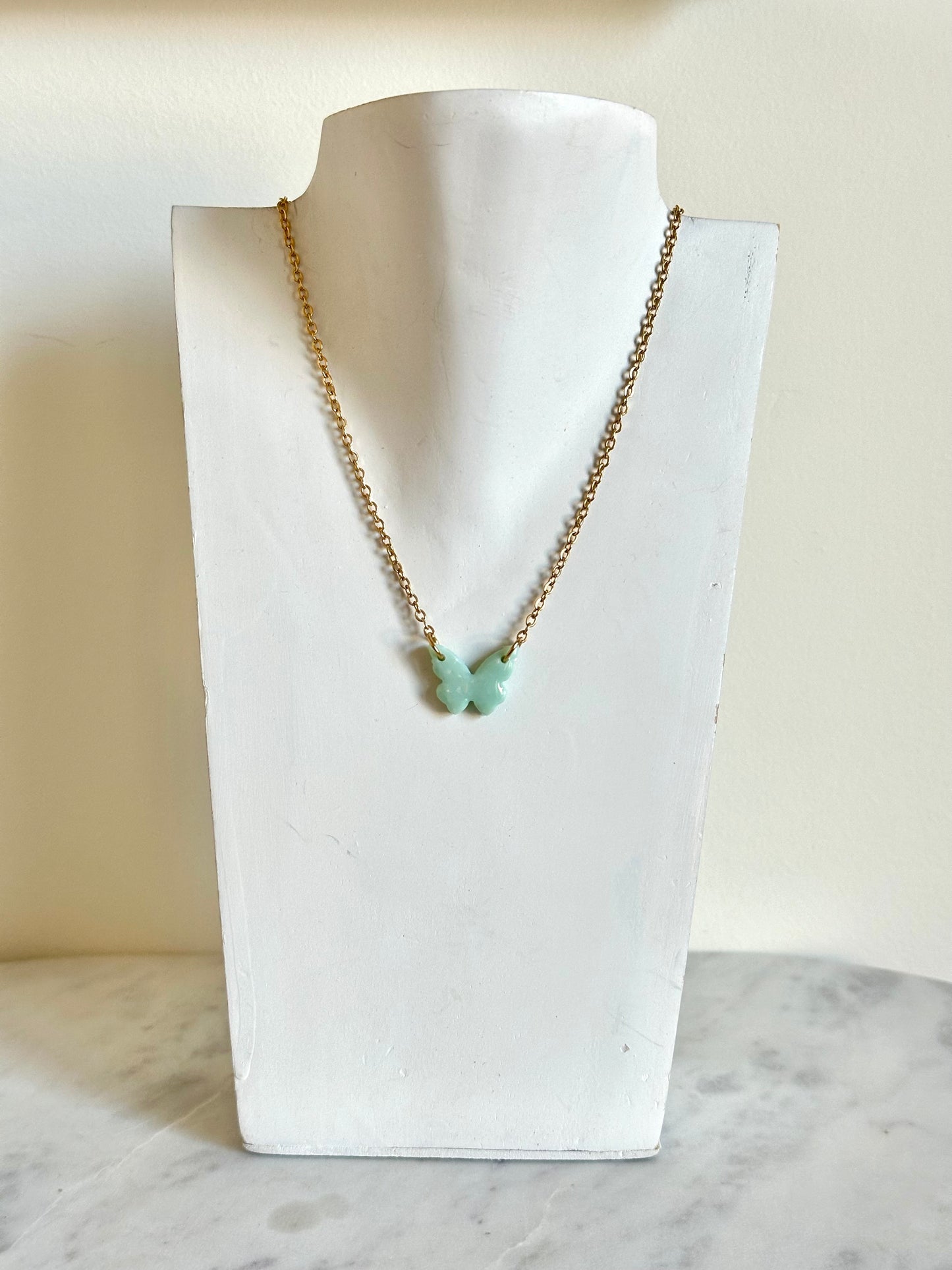 Teal Opal Necklace - Dainty Butterfly