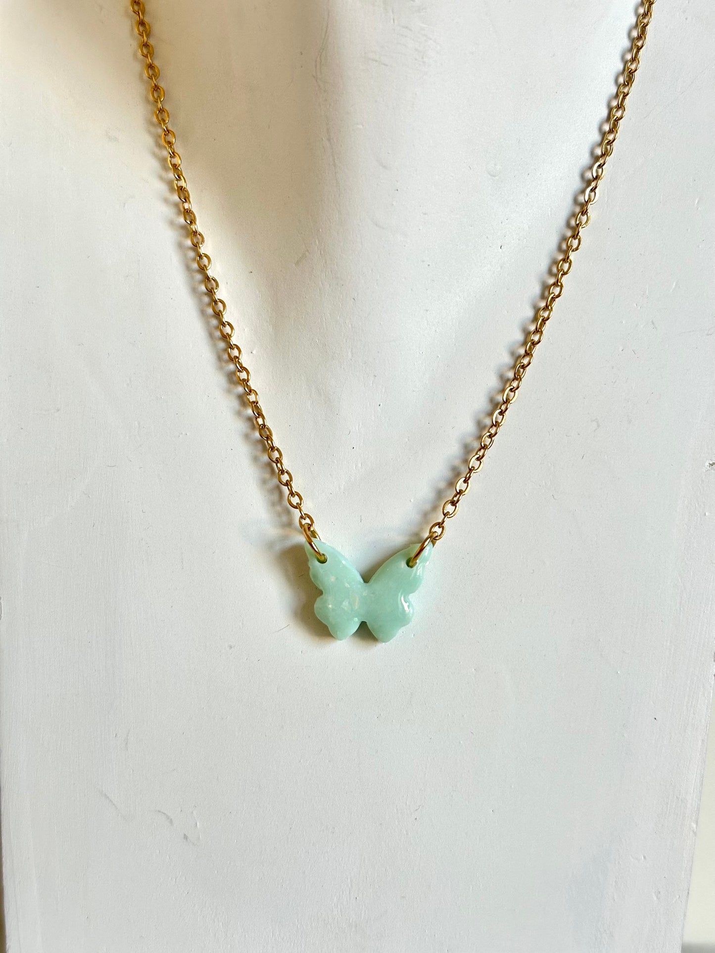 Teal Opal Necklace - Dainty Butterfly