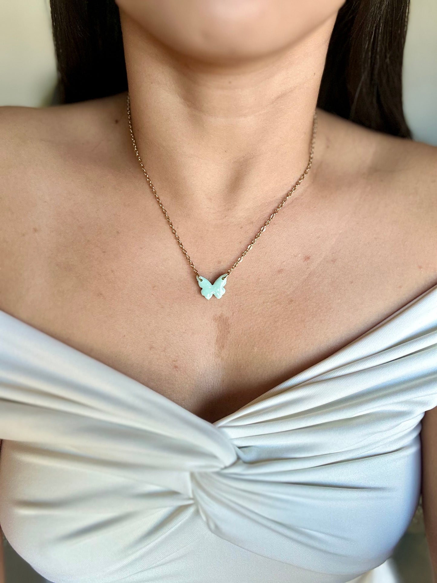 Teal Opal Necklace - Dainty Butterfly